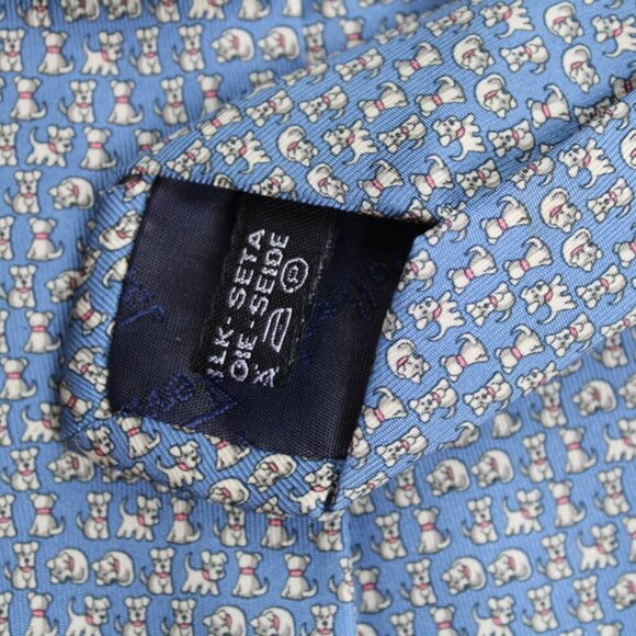 Salvatore Ferragamo Men's Italian Blue Dog Patterned Silk Neck Tie - Picture 3 of 4